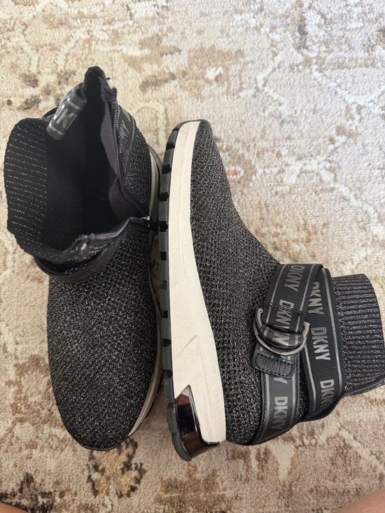Dkny Shoes - DKNY Black Knit Logo Strap Slip-On Kids Sneakers